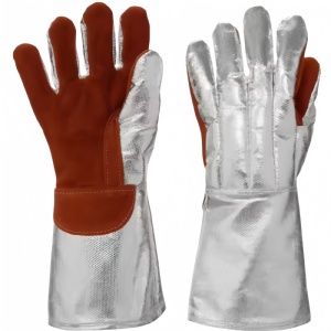 High Temperature Aluminized Cow Split Leather Firefighting Gloves Industrial Safety Heat Resistant Work Welders Long Gloves