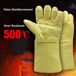 Yellow Aramid 500 Degree Heat Resistant Gloves Palm Reinforced High Temperature Gloves